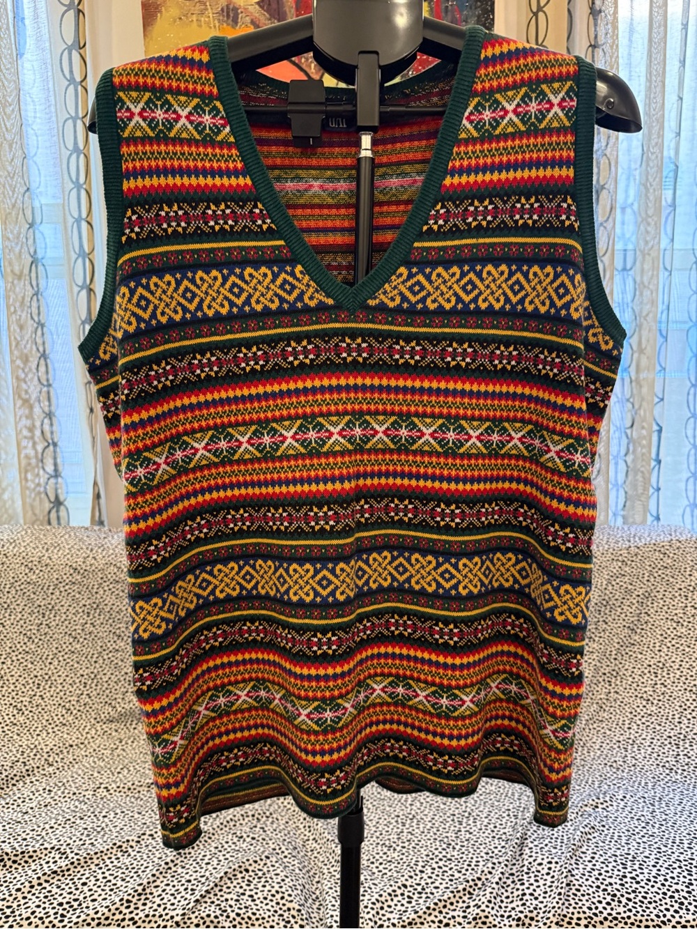 GAP Multicolor Fair Isle V‑Neck Sweater Vest with Green Trim
